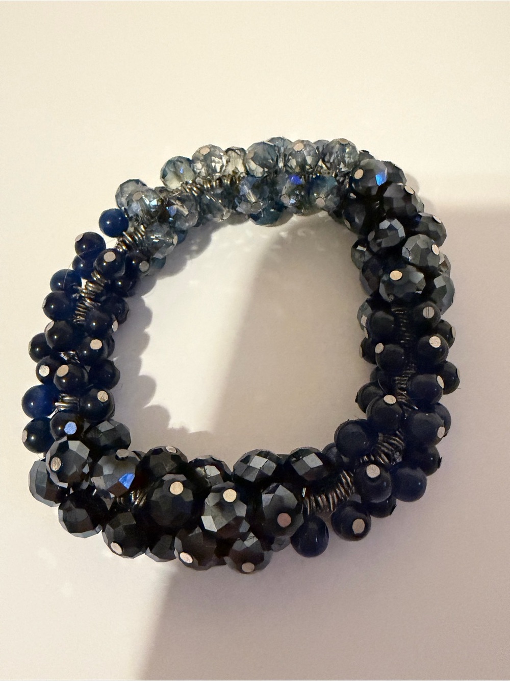 White House Black Market Faceted Navy and varying blues Beaded Stretch Bracelet